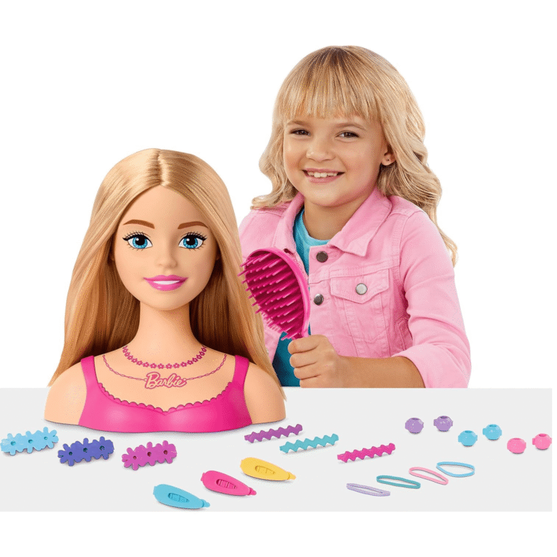 Barbie Doll Styling Head – Blonde Hair with 20 Colorful Accessories (1)
