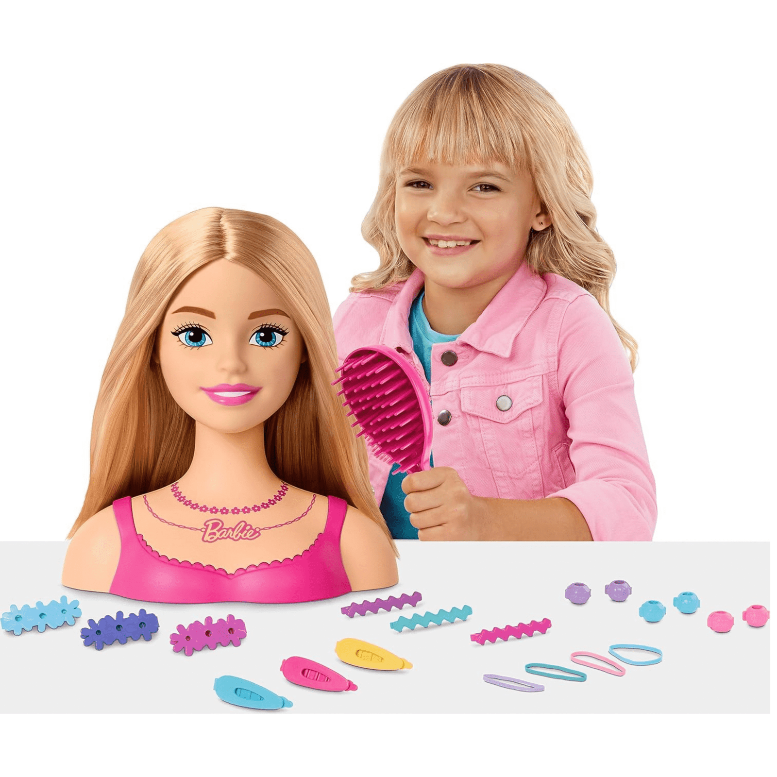 Barbie Doll Styling Head – Blonde Hair with 20 Colorful Accessories (1) Barbie Doll Styling Head – Blonde Hair with 20 Colorful Accessories (1)