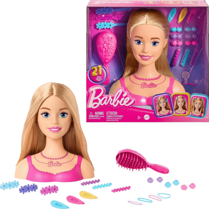 Barbie Doll Styling Head – Blonde Hair with 20 Colorful Accessories  Wholesale Kids Hair Styling Toy  Creative Play Doll Head for Salons, Retailers & Gift Stores - Image 2