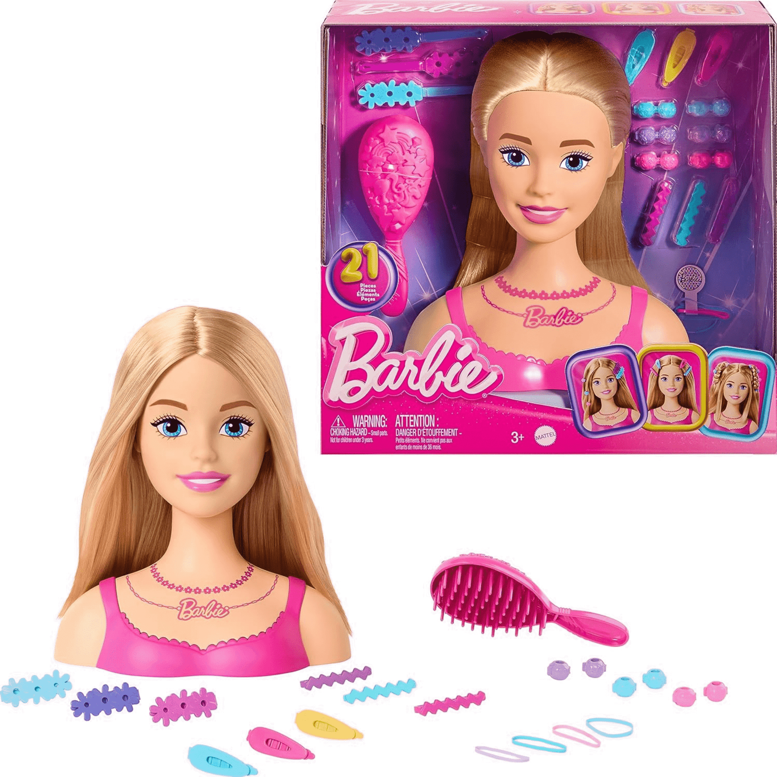 Barbie Doll Styling Head – Blonde Hair with 20 Colorful Accessories (2) Barbie Doll Styling Head – Blonde Hair with 20 Colorful Accessories  Wholesale Kids Hair Styling Toy  Creative Play Doll Head for Salons, Retailers & Gift Stores - Image 2