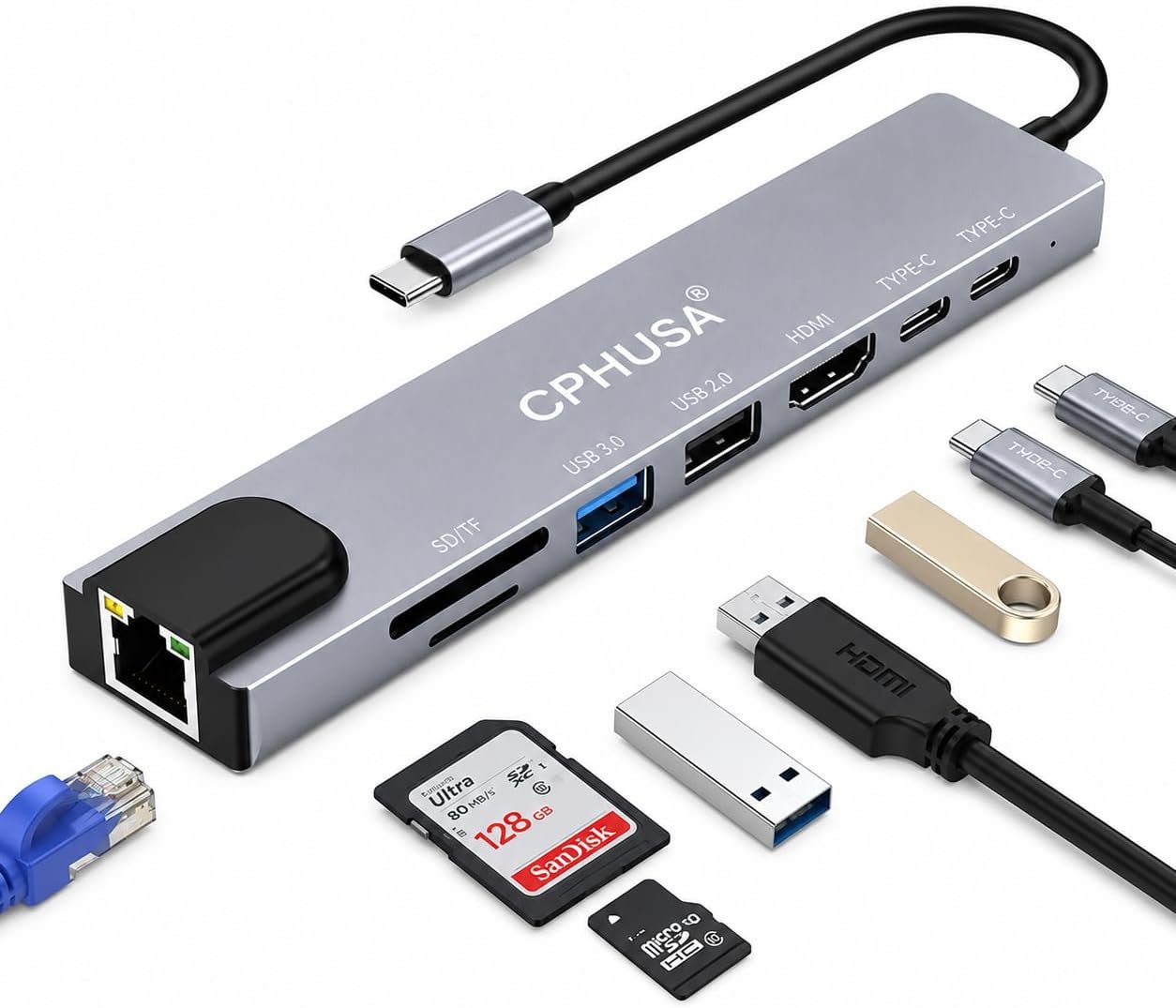 61HKPQ5+fEL._AC_SL1254_ 8-in-1 USB C Docking Station, Type C Hub with 4K HDMI Output, Gigabit Ethernet RJ45, 100W Power Delivery, SD/TF Card Slots & High-Speed USB Ports for MacBook, Surface, iPad Pro & USB-C Laptops - Image 1