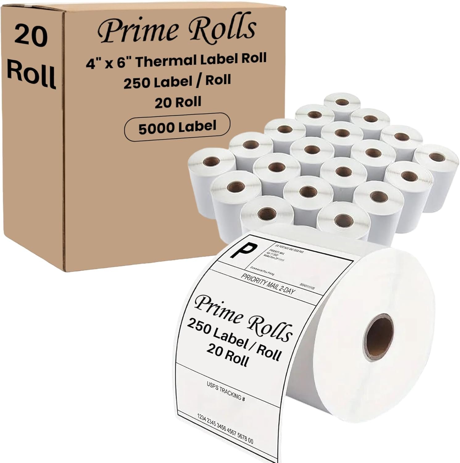 7139JCEiJNL._AC_SL1500_ 4x6 Direct Thermal Labels – 5000 Labels Roll (250/Roll, 20 Rolls) Strong Self-Adhesive, Moisture Resistant – for Zebra, Rollo, Nelko & Compatible Printers (Excludes DYMO) (20 Rolls) - Image 1