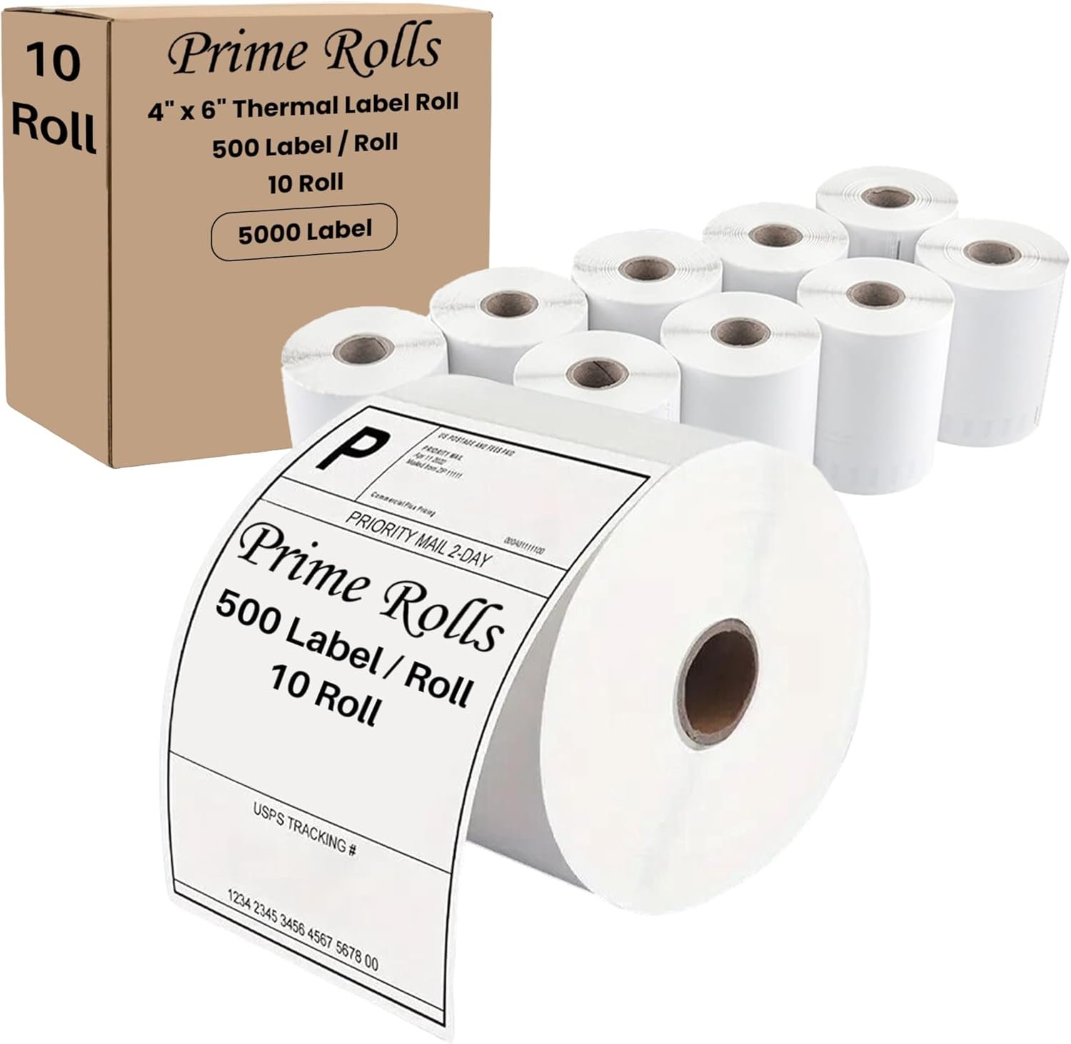 71+EJP1jmML._AC_SL1500_ 4” x 6” Direct Thermal Shipping Labels – 5000 Labels (10 Rolls, 500/Roll) Water & Oil Resistant, Permanent Adhesive – Compatible with Zebra, Rollo & Similar Printers (Not for DYMO) (10 Rolls) - Image 1