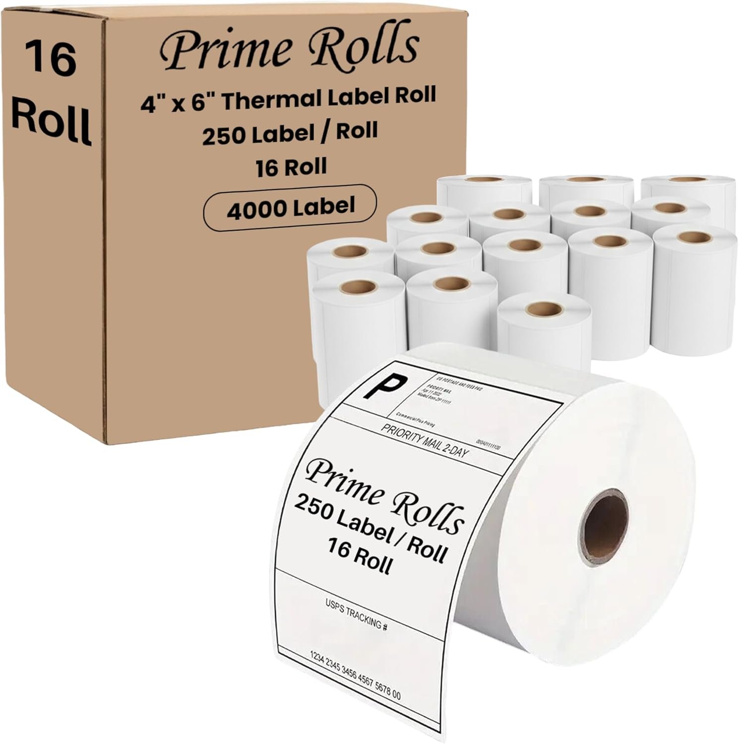 71o4NL9YYhL._AC_SL1500_ 4” x 6” Direct Thermal Shipping Labels – 4000 Labels (16 Rolls, 250/Roll) Water & Oil Resistant, Permanent Adhesive – Compatible with Zebra, Rollo Printers (Not for DYMO) (16 Rolls) - Image 1