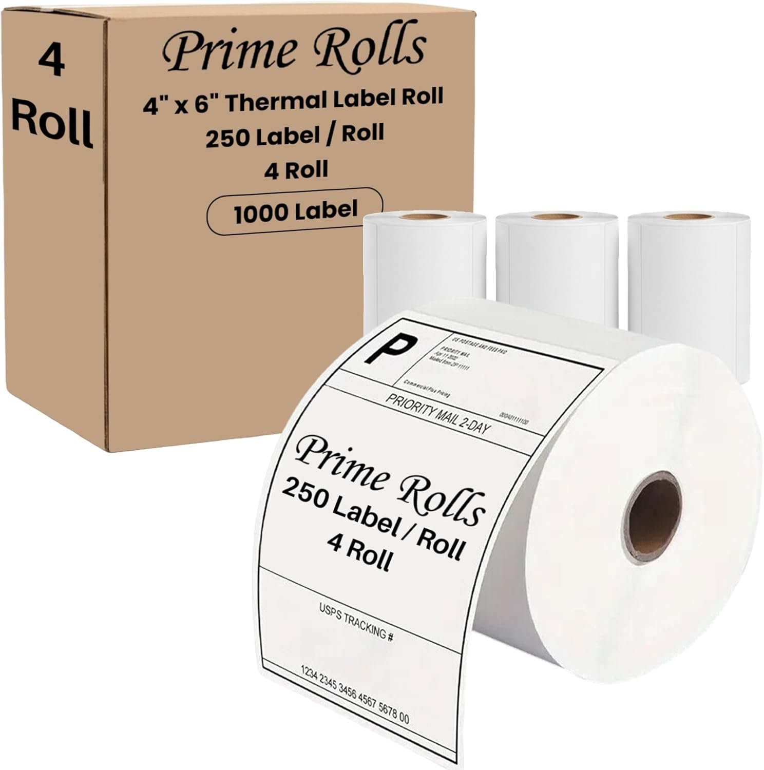 71ruRIcHxFL._AC_SL1500_ 4” x 6” Direct Thermal Shipping Labels – 1000 Labels (4 Rolls, 250/Roll) Water & Oil Resistant, Permanent Adhesive – Compatible with Zebra, Rollo & Similar Printers (Not for DYMO) (4 Rolls) - Image 1