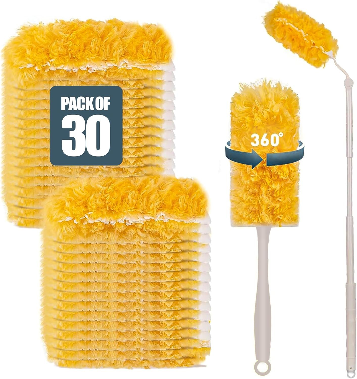 81TrrIdI3GL._AC_SL1500_ Heavy Duty Duster Refills 30 Pack, 360° Multi Surface Feather Dusters Kit with Extendable 3FT Handle, Disposable Microfiber Dusters for Cleaning Furniture, Blinds, Ceiling Fan & Car - Image 1