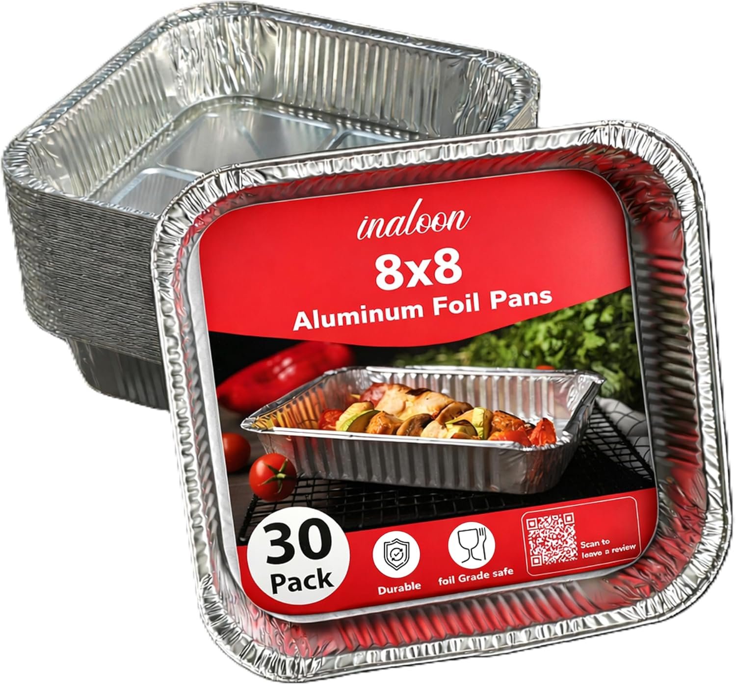 81+l0JNVmeL._AC_SL1500_ 8x8 Aluminium Foil Pans – 30 Pack Disposable Aluminium Pans for Baking, Roasting, Cooking, Meal Prep & Food Storage - Image 1