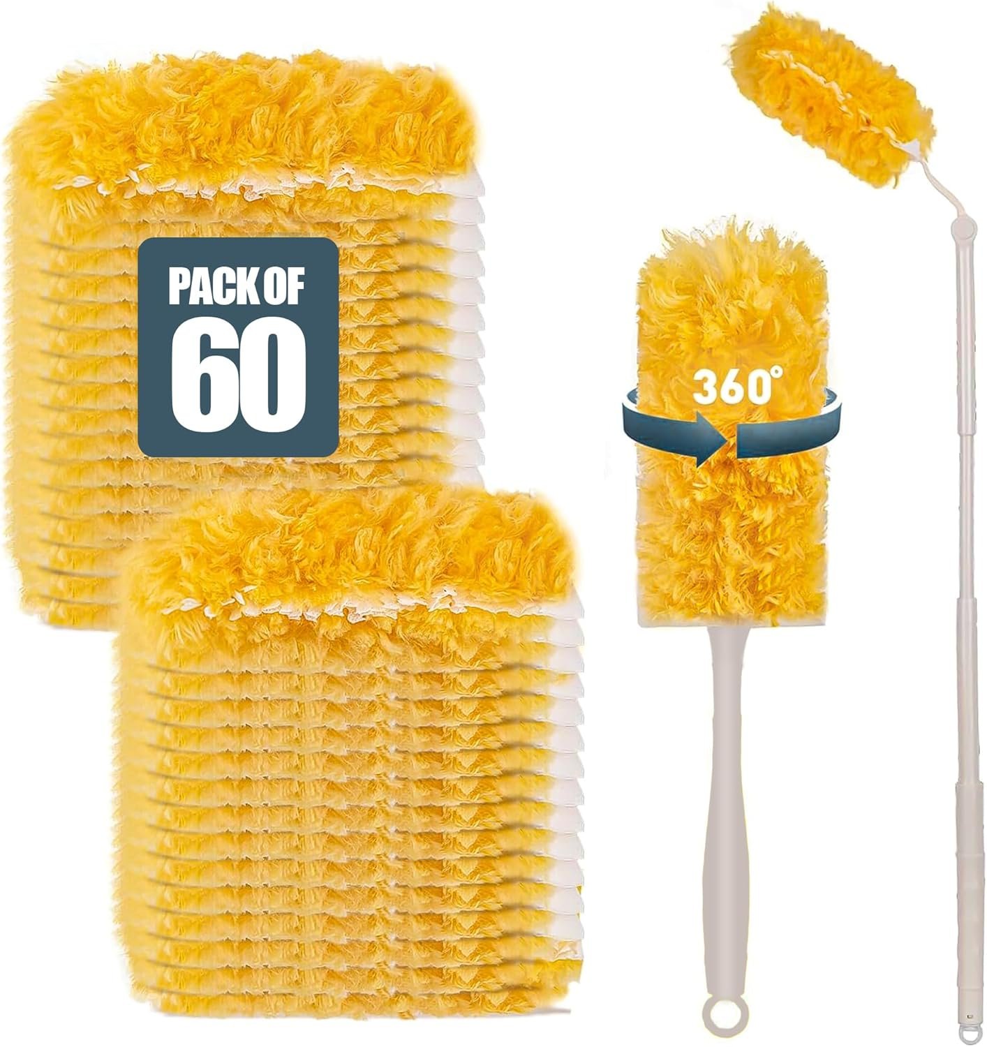 81m9VzrvSkL._AC_SL1500_ 60 Pack Heavy Duty Duster Refills with Extendable 3FT Handle, Multi Surface 360 Disposable Dusters Kit for Cleaning Furniture, Blinds, Ceiling Fan & Electronics - Image 1